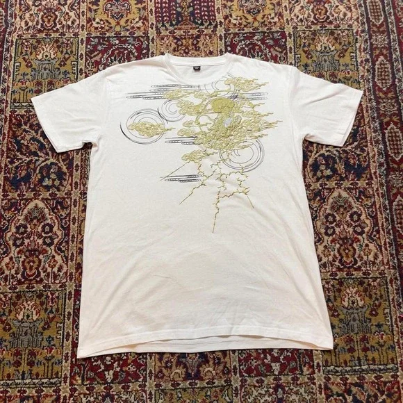 VTG 00s Foye ed hardy style puff print abstract tiger tshirt XL gold white - Picture 1 of 5